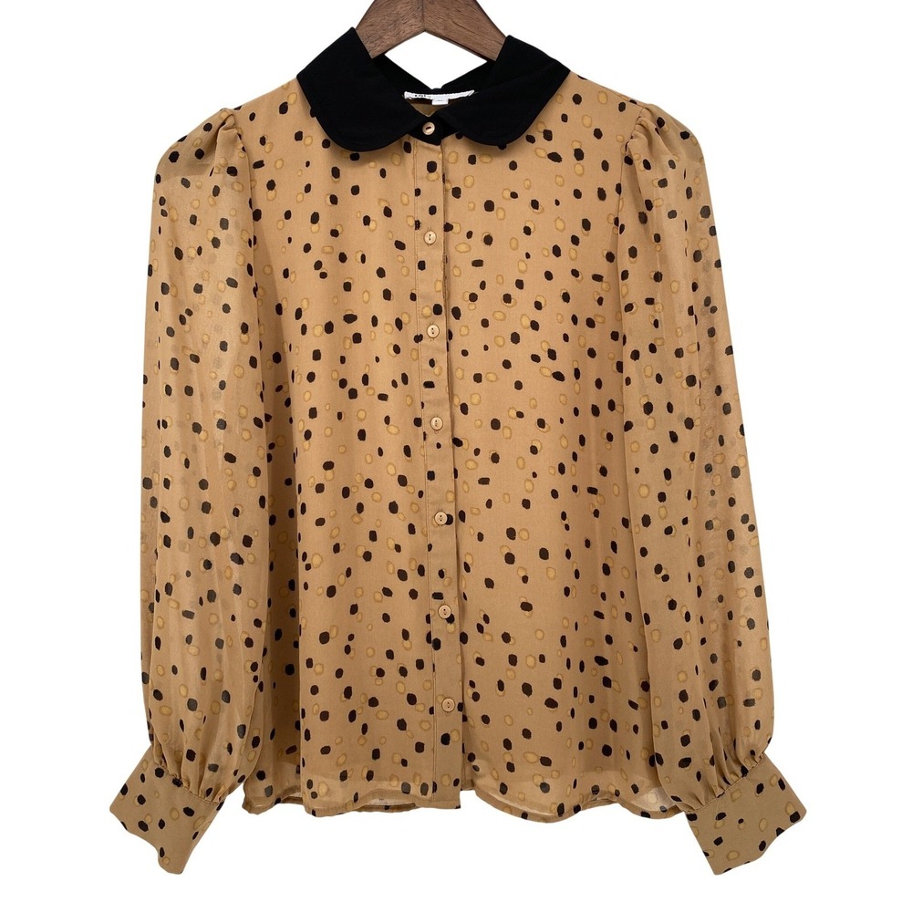 Peter Pan Collar Polka Dot Blouse Sheer Parisian Coquette Top XS